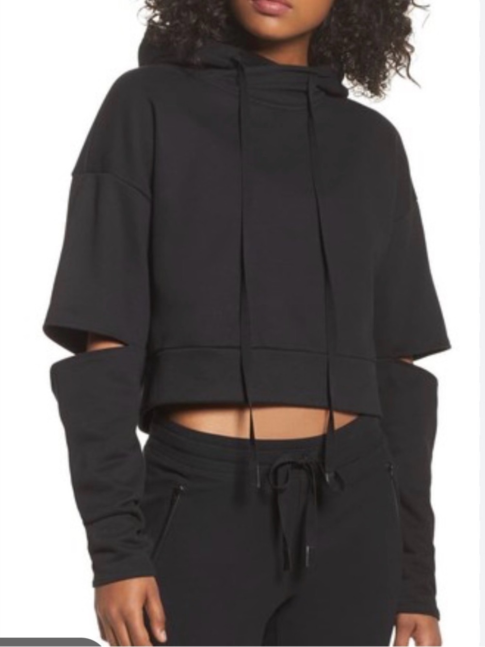 Alo Cut Out Sleeve Hoodie Black Athleisure Stretch Work Out Womens M